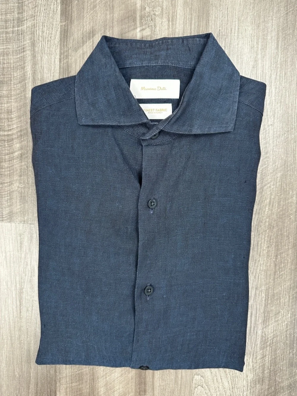 Massimo Dutti Navy Linen Long Sleeve Button Down - 15.75 (Medium)